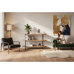 REGAŁ NA KSIĄŻKI 3 POZIOMOWY METALOWY DREWNO LITE DĄB JESION OLCHA  RNK-189